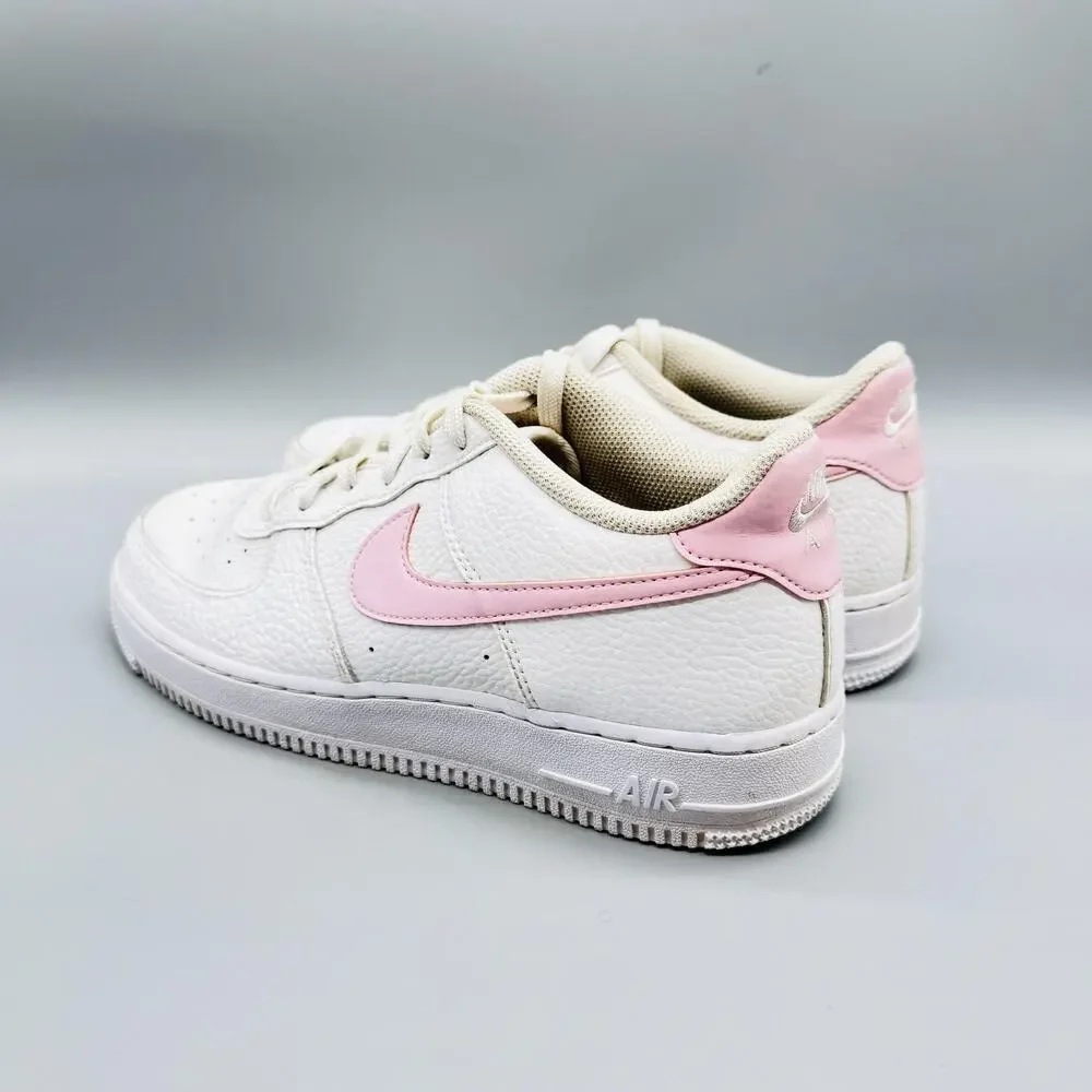 Nike Shoes Girls 7 White Pink Leather Air Force 1 LE Low Top Athletic Sneakers